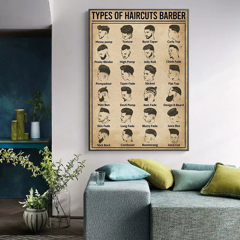 Póster de barbero con tipos de - Home Barbershop reseña y precio